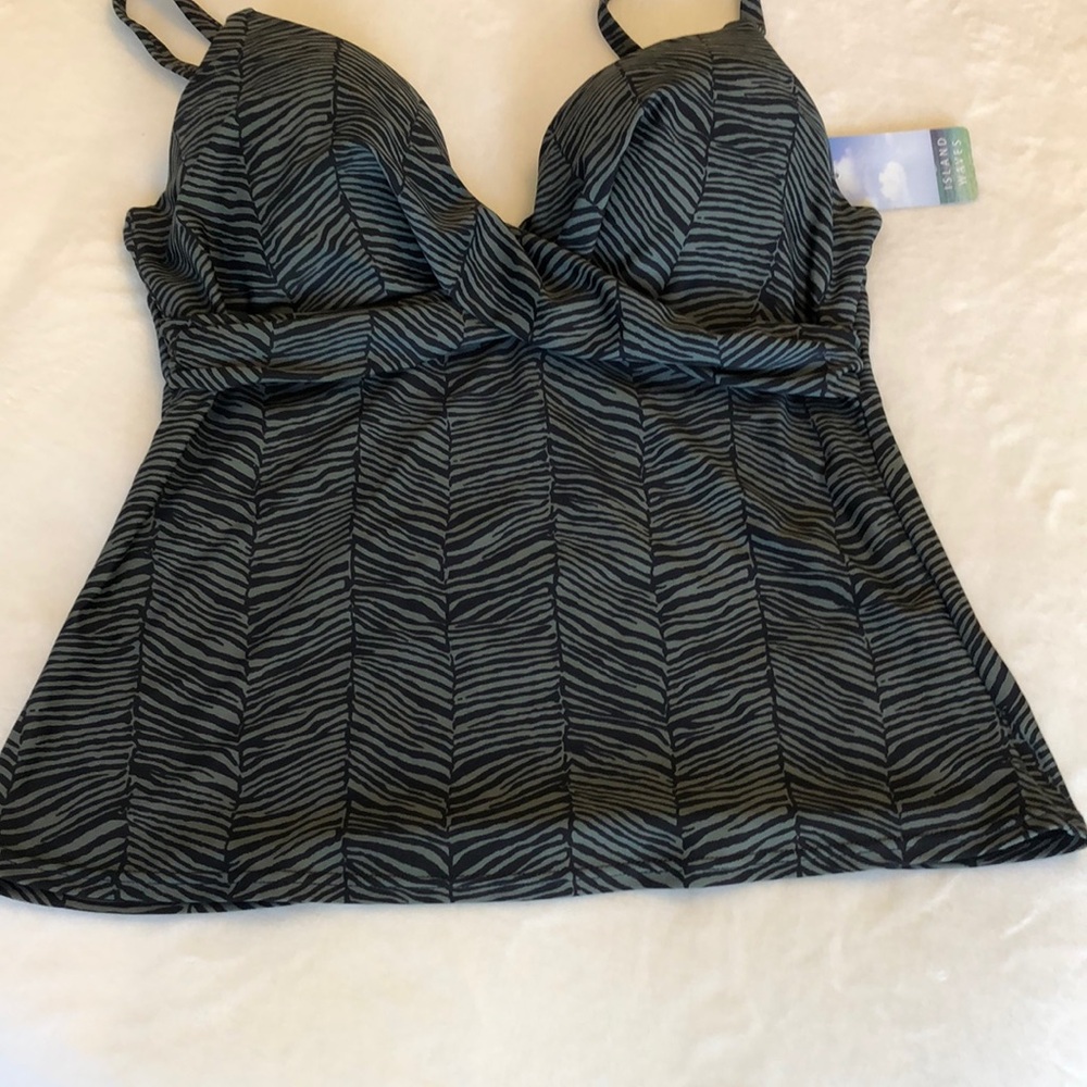 Women’s Black & Green Zebra Tankini Top - Island Waves